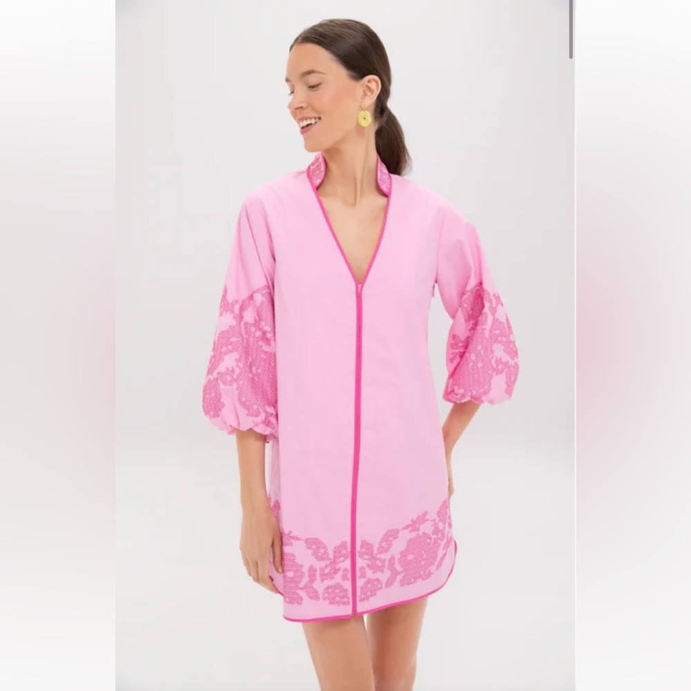 Hyacinth House Pink Embroidery Mini Arem Caftan